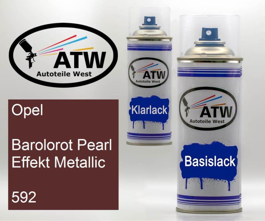 Opel, Barolorot Pearl Effekt Metallic, 592: 400ml Sprühdose + 400ml Klarlack - Set, von ATW Autoteile West.